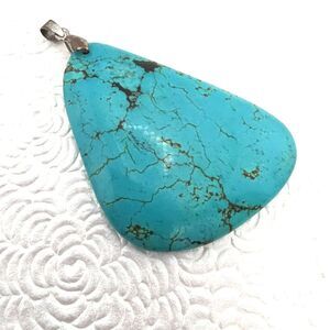 Large Vintage Spiderweb Turquoise Pendant 18K GP Flat Back Teardrop 2+" X 1.75"